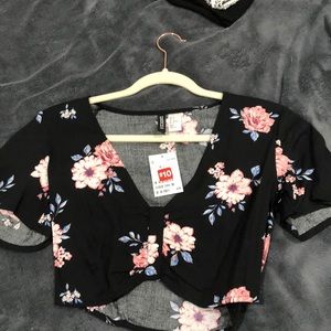 Deep neck floral boho top